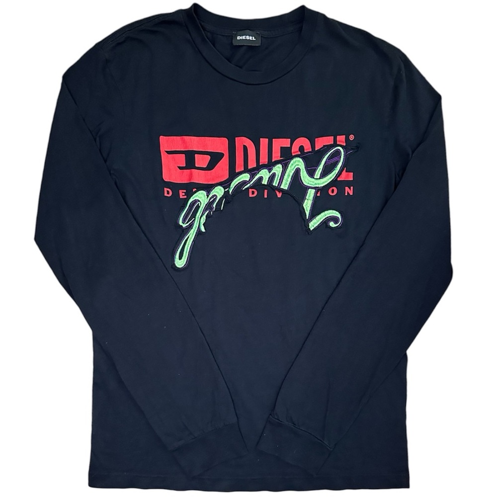 Diesel Men's Black Diego BX1 Long Sleeve Tee Logo Designer Shirt Size Large